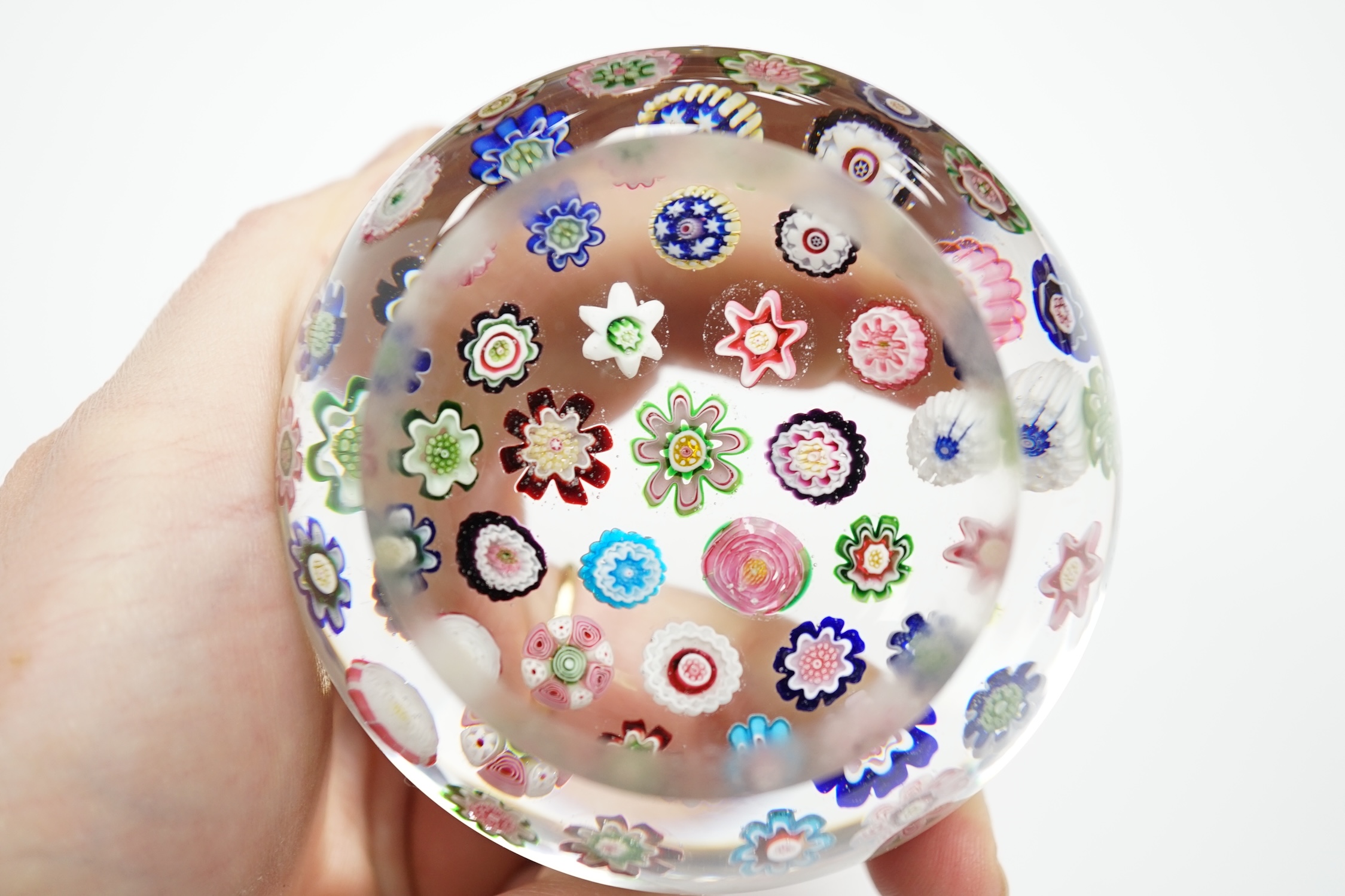 A Clichy glass roses paperweight, 8cm in diameter